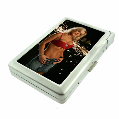 Polish Pin Up Girls D1 Cigarette Case with Built in Lighter Metal Wallet 