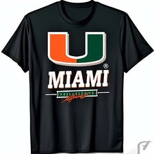 University of Miami Black T-Shirt with Two Toned U  Pollercats Text