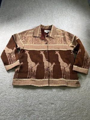 anii Women's Jacket XL Brown Cotton Giraffe Pattern Button Front