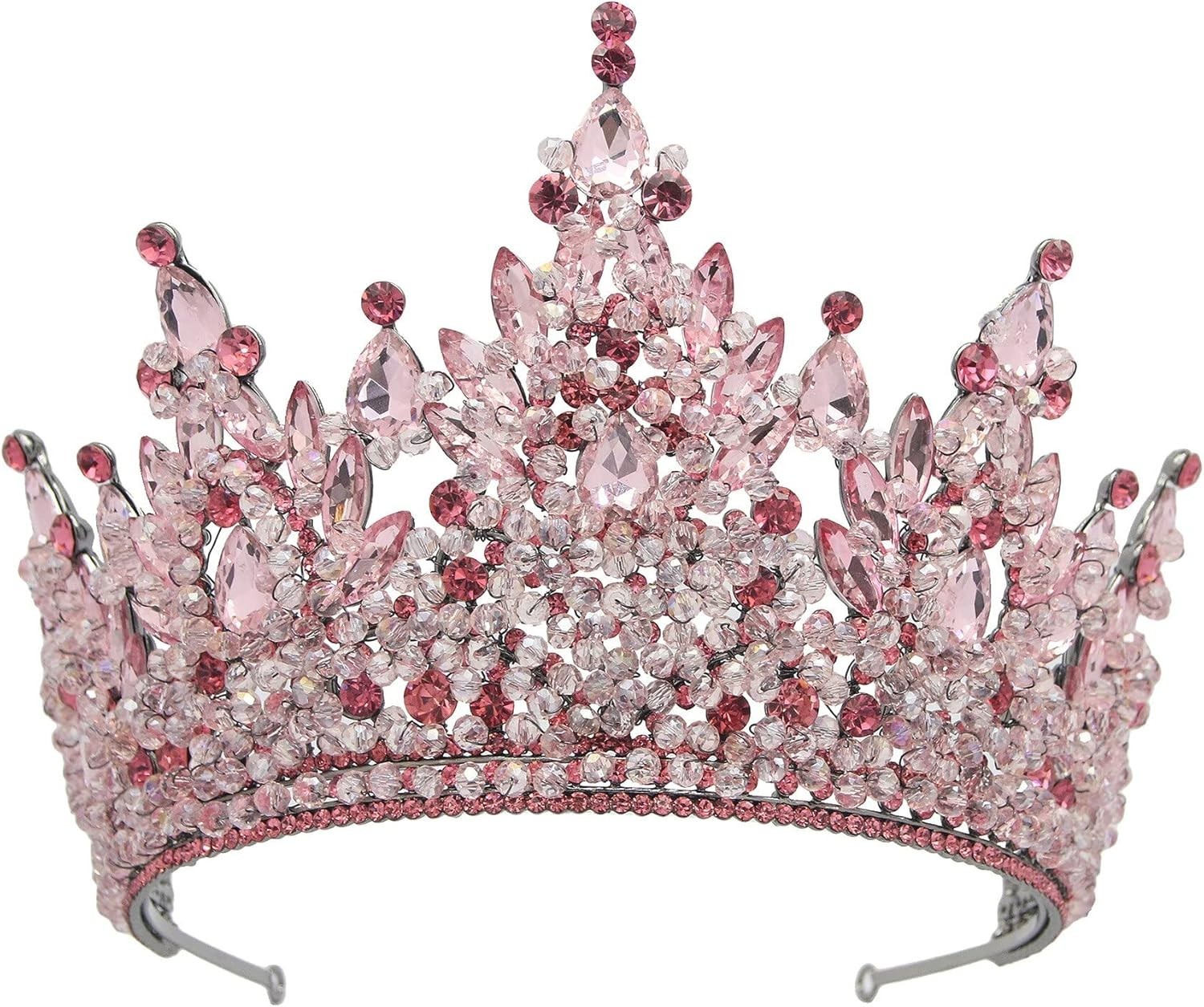 Joyería para el cabello corona diademas para mujer grandes AB cristal corona reina real... rosa