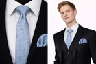 Sky Blue Men’s Paisley Tie and Pocket Square Hankie Napkin Set Wedding Formal UK