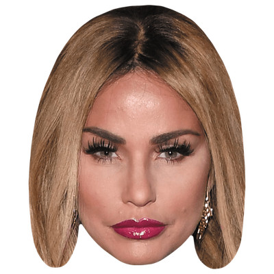 Katie Price (blond) Großer Kopf. Größer als das Leben Maske.