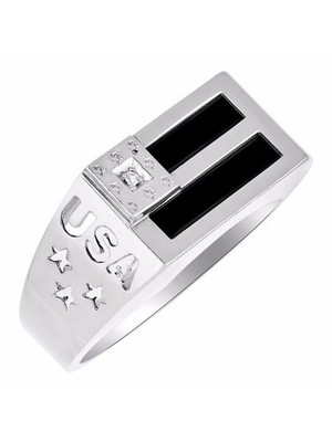 RYLOS Herren 14K Weißgold Adler USA Ring Diamanten & Onyx/Quarz, Größen 8-13
