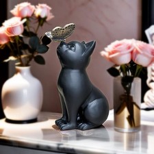 Cat Memorial Figurine with Butterfly Animal Sculpture Creative Cat Memorial