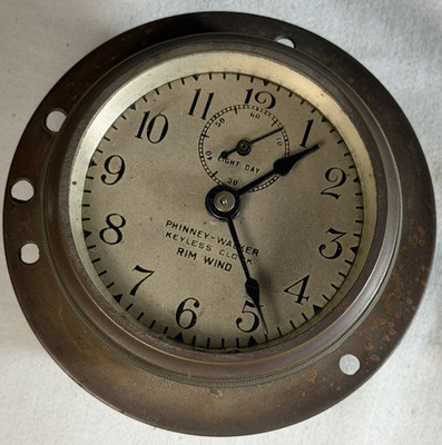 Antique 1911-1914 Phinney-Walker 8-Day Keyless Rim Wind Automobile Clock -WORKS