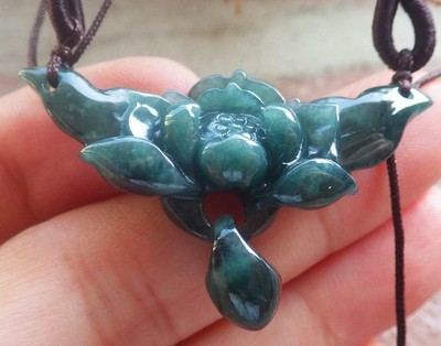 Video Certified Natural A Jade jadeite Pendant Rose Flower Necklace 花 123893 TS