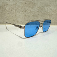 Louis Vuitton Aviator Sunglasses Silver Metal Frame Blue Tinted Lens w/ Case