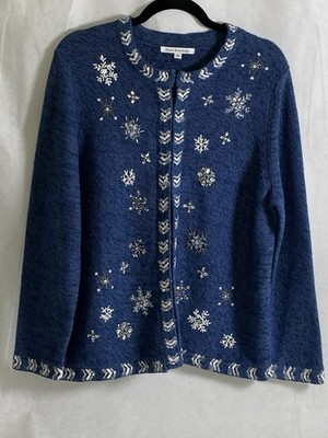 Mercer Street Studio XL Blue Snowflake Cardigan Sweater Winter Ski Lodge Holiday