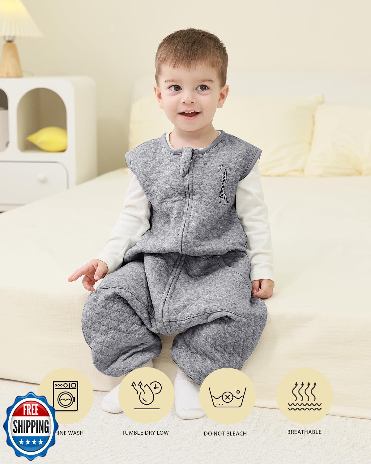 HOMEAL 1.0Tog Toddler Sleep Sack with Legs, Sleep Sacks 12m-2t, Medium Grey