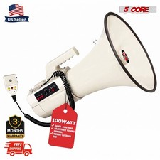 5 Core Megaphone 100W Bull Horn Professional Loud PA Speaker w 2000 Yards Range