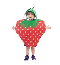Hauntlook Sweet Strawberry Suit & Hat Costume Kids 5-6 Halloween Dressup