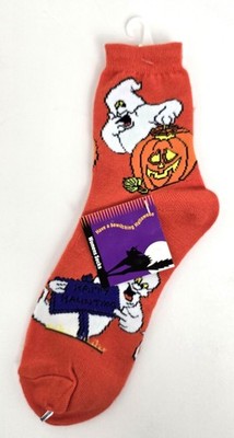 Vintage Halloween Socks Womens 9-11 Orange Pumpkin Ghost Deadstock