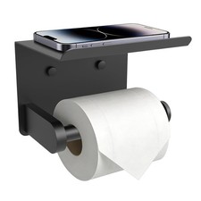 Matte Black Toilet Paper Holder with Shelf Bathroom Storage Organizer