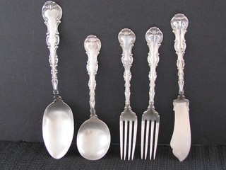 5 Pieces Antique Fred Allen & Co Sterling Silver Flatware Pat 1897 Spoons Forks