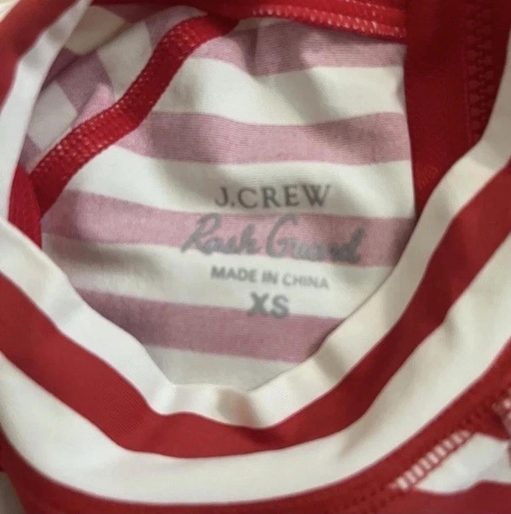 Новый с Ярлыками J. Комплект для защиты от сыпи с длинным рукавом Crew UPF 50+ красный/цвета слоновой кости в полоску купальный костюм - Изображение 3 из 4