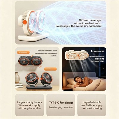 Double Head Adjustable Desktop Air whirler With 3D Wide Area Coverage And Type C
