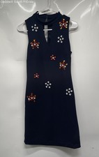Guess Womens Blue Floral Embellished Sleeveless Keyhole Neck Mini Dress No Size