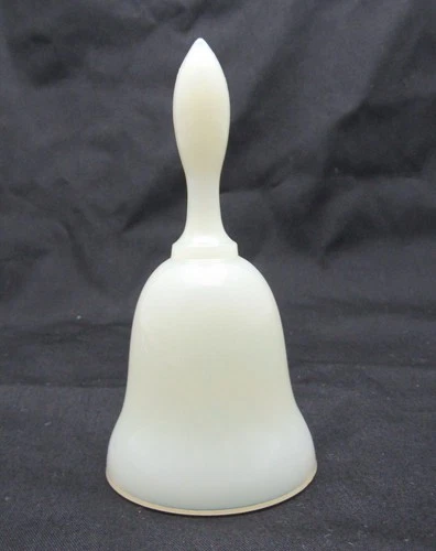 Fenton Glass Miniature Yellow Custard Vaseline Diamond Optic Bell #1765 Glows