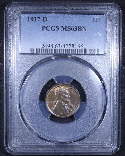 1917-D Lincoln Wheat Cent - 1c PCGS MS63 BN - Brown