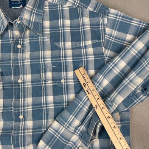 Camisa Denim Wrangler De Colección Para Hombres Grande Perla A Presión Azul Cambray Colas X Largas - Imagen 4 de 19