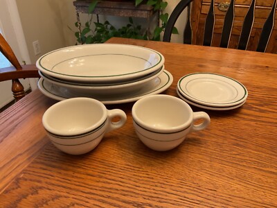 「ホワイト・バッファロー('77米)」 VTG Buffalo China White Restaurant Ware Green Banded Lot of