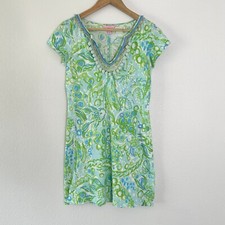 Lilly Pulitzer Blue  Green Harper Dress Pom Poms in Any Fins Possible S Resort
