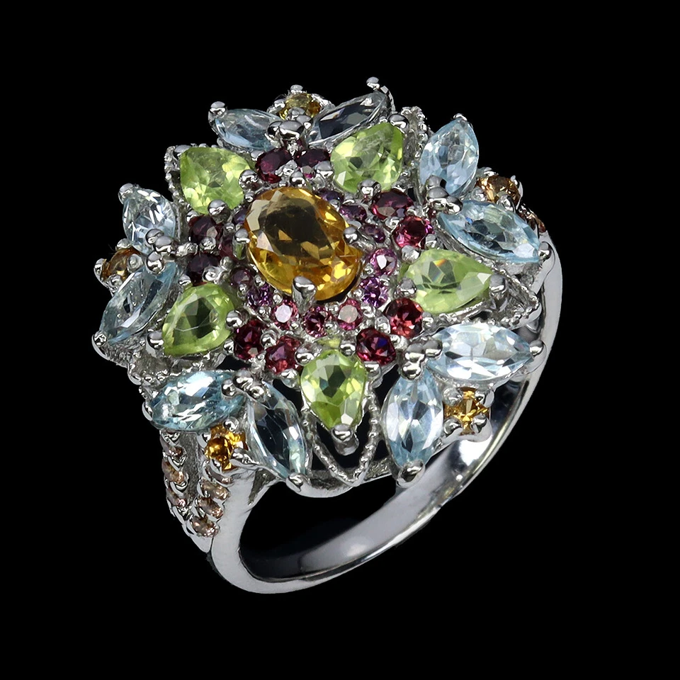 925 Sterlingsilber Ring Oval Citrin Saphir Peridot Natürlicher Edelstein Schmuck - Bild 2 von 4