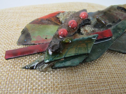 80s Paper Mache Brooch Turquoise Pink Abstract Geometric Avant-Garde Pin VTG - Picture 2 of 6