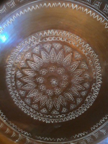 Vintage Antique Metallic Middle Eastern Plate Tray Basin - Embossed Geometric - Picture 7 of 7