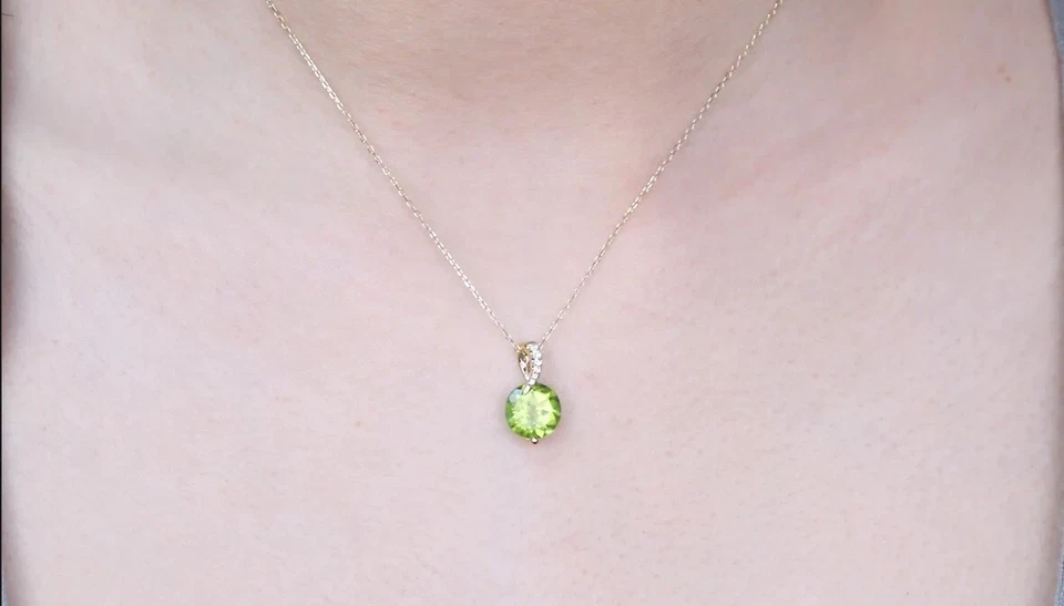 Without Chain 14k Yellow Gold Natural Round Cut Peridot and Diamonds Pendant - Image 2 of 4