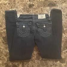 Y2K True Religion Y2K Low Rise Jeans Size 24 Skinny Flap Pocket Blue Grunge EUC