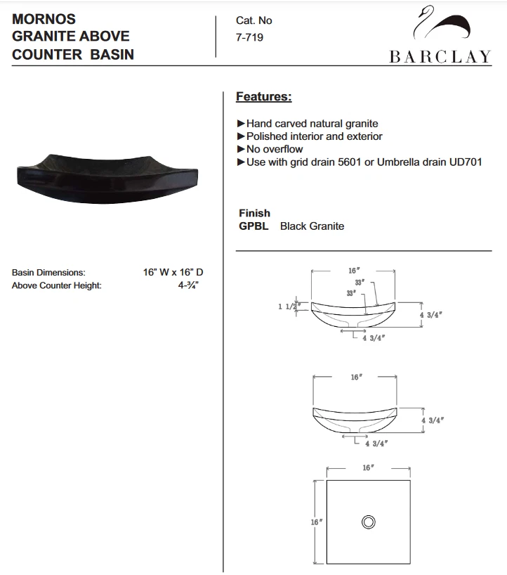Barclay - Lavabo sobre encimera de granito Mornos Foto 2 de 3