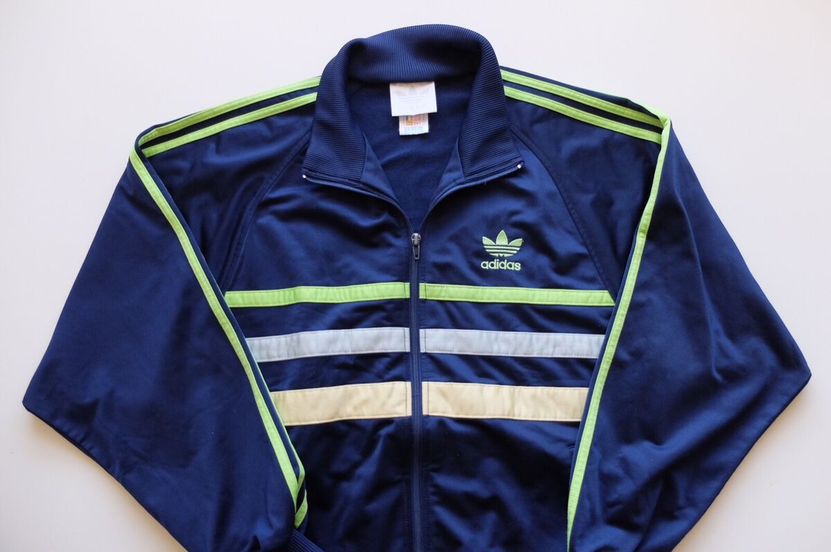 Vintage retro Adidas track jacket S/M Blue green horizontal