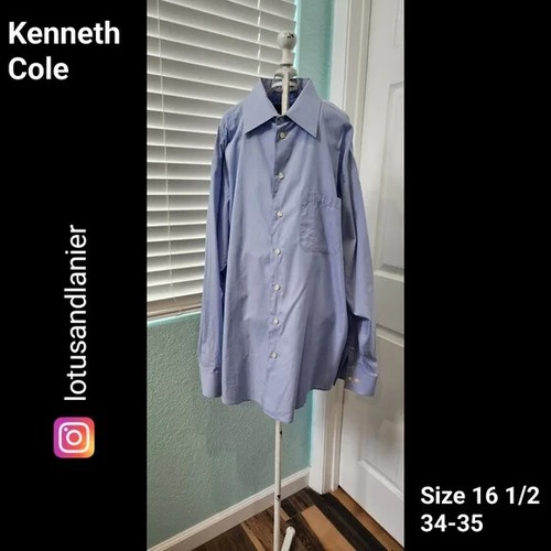 Kenneth Cole Blue Striped Dress Shirt Size 16 1/2 , 34-35 - Picture 1 of 6