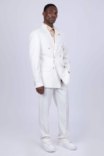 Barabas Men's Pinstripe Pattern Double-Breasted Peak Lapel Suit 5SU39 - Picture 15 of 64