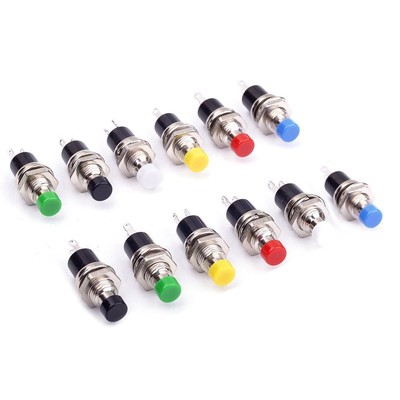 Lot De 12 Mini Boutons Poussoirs Momentanés SPST - Précâblés Et 2 Broches - 1A 250V AC - 2