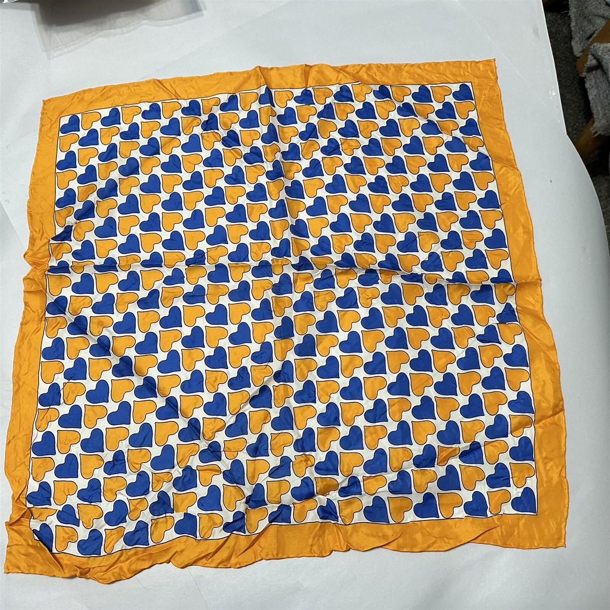 Vintage Glentex Scarf Heart Geometric Pattern Blue Orange 