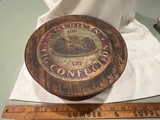 c.1910 Bentwood NECCO Boston Fig Candy labeled advertising wooden measure firkin