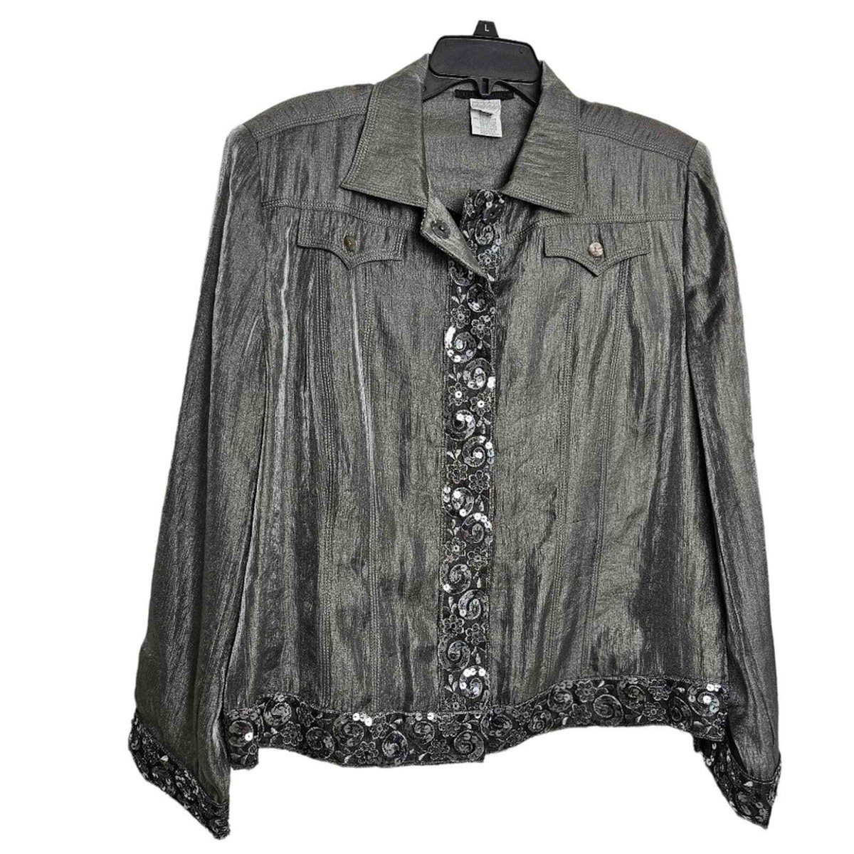 Alain Weiz Women's Gray Shimmer Jacket with Sequin Detail
