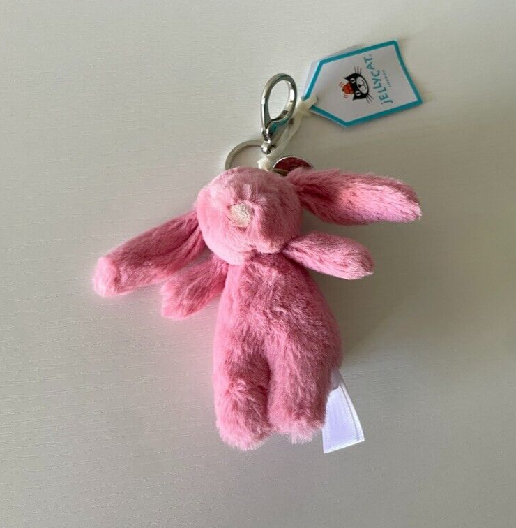 Jellycat Authentic Bashful Pink Bunny Bag Charm Keychain Plush NWT