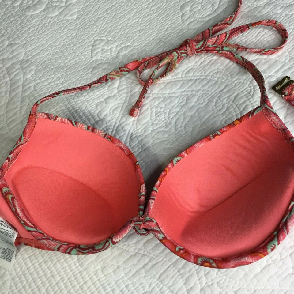 Forever 21 Mujeres Push Up Talla M Halter Bikini Traje de Baño Floral Rojo Foto 3 de 4