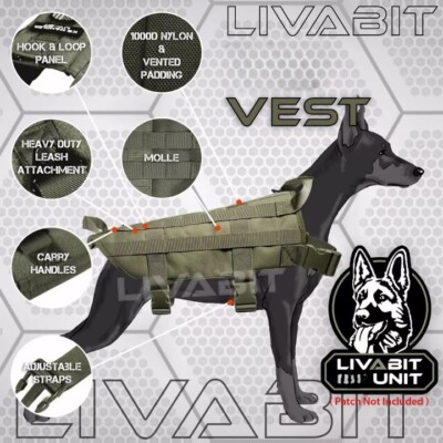 LIVABIT OD Green Police Dog Tactical 1000D Molle Vest Canine Harness Small