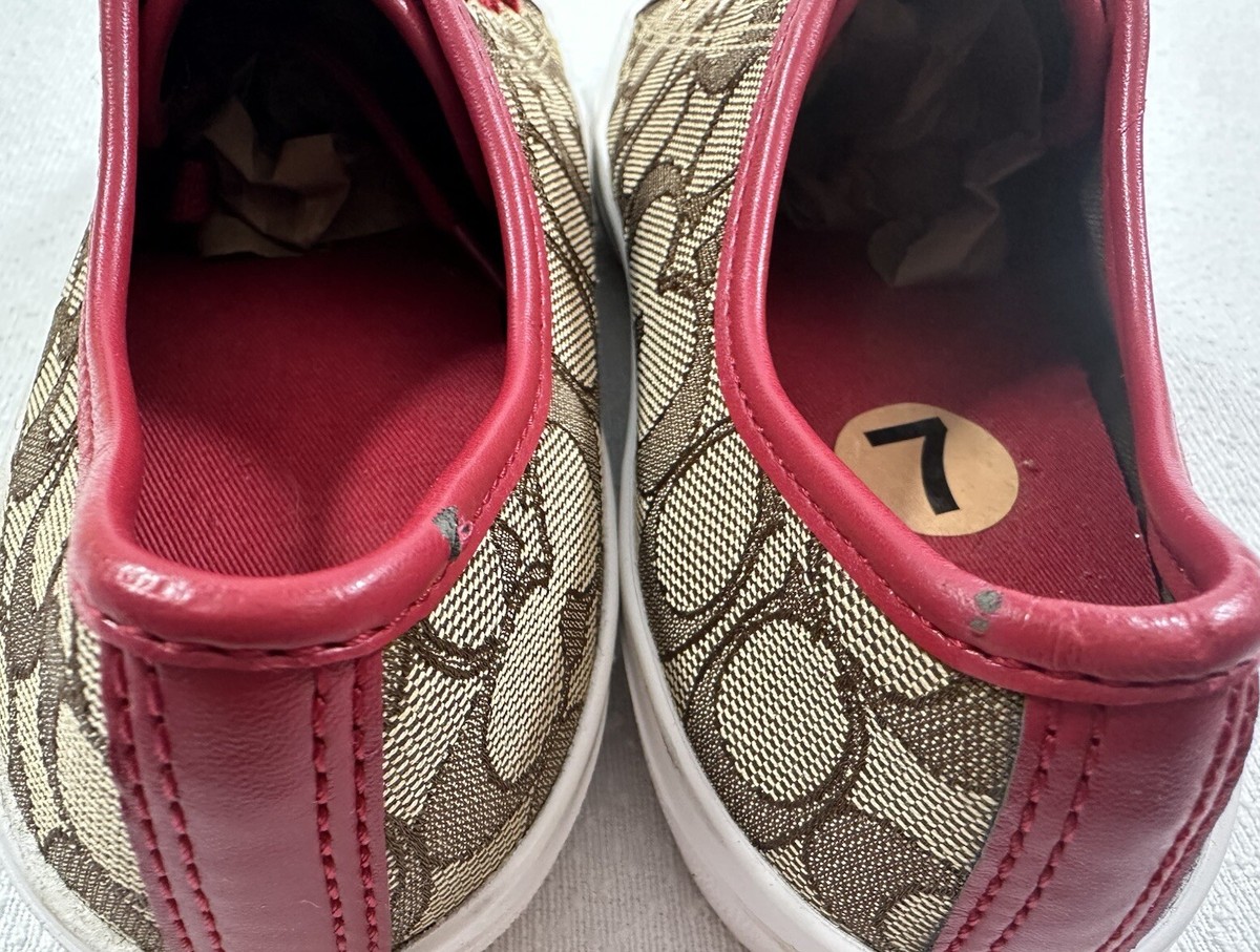 Coach Sneaker Womens 7 B Shoes Red Trim Logo Monogram Lace