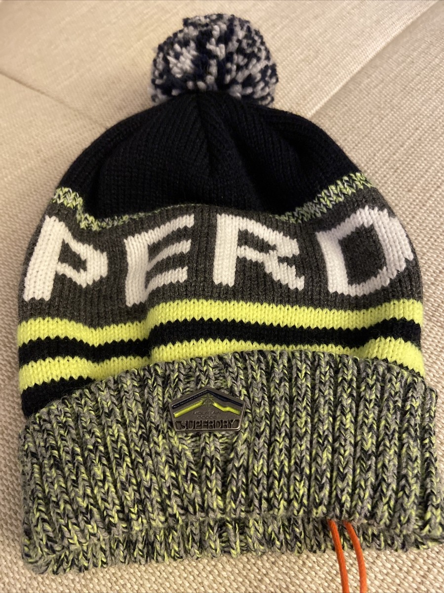 NEW Superdry Winter Hat Pom Pom Green Black