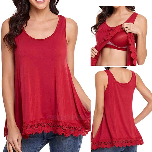 Women with Built in Bra Flowy Shelf Bra Tank Top Padded Adjustable Straps Cami - Picture 24 of 36