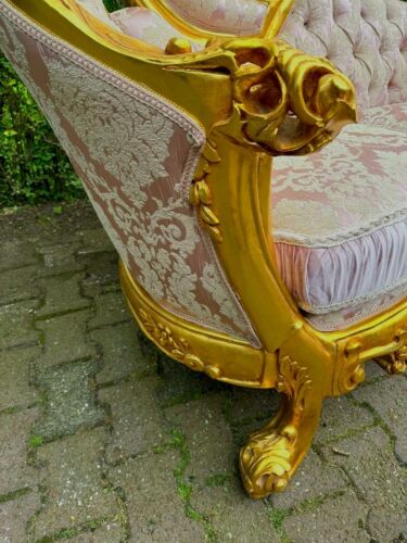 Sofa Couch Rococo Throne Gold Pink Damask Baroque Vintage Luxury Handcrafted - Picture 8 of 23
