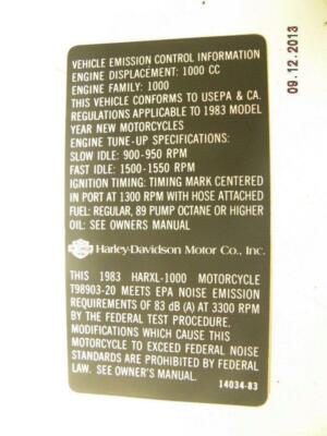 NOS Frame Decal Emission Sticker Harley OEM Sportster Ironhead