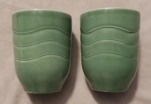 Green Syracuse China Cups Restaurant Ware Green Coffee Mugs Made in USA Lot of 2