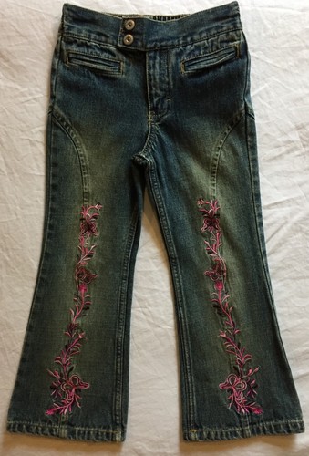 Faded Glory Girls Embroidered Floral Flower Flare Jeans Size 4 Pink Floral EUC! - Picture 3 of 12