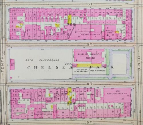 1916 CHELSEA MANHATTAN Map NEW YORK CITY NY ~ Old Antique Original CHELSEA PARK - Picture 5 of 7